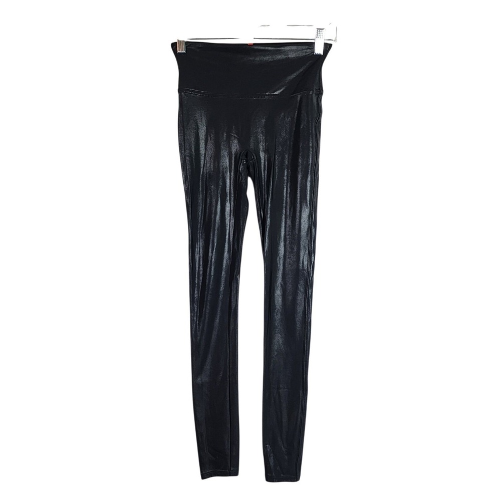 Spanx Women S Faux Leather Leggings Black Mid Rise Skinny Shaping Yoga Workout